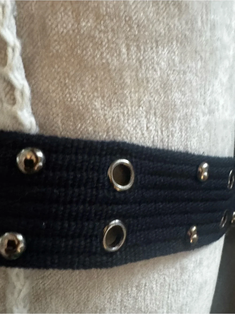 Black Webbing Women's Belt with Silver Grommet Hardware